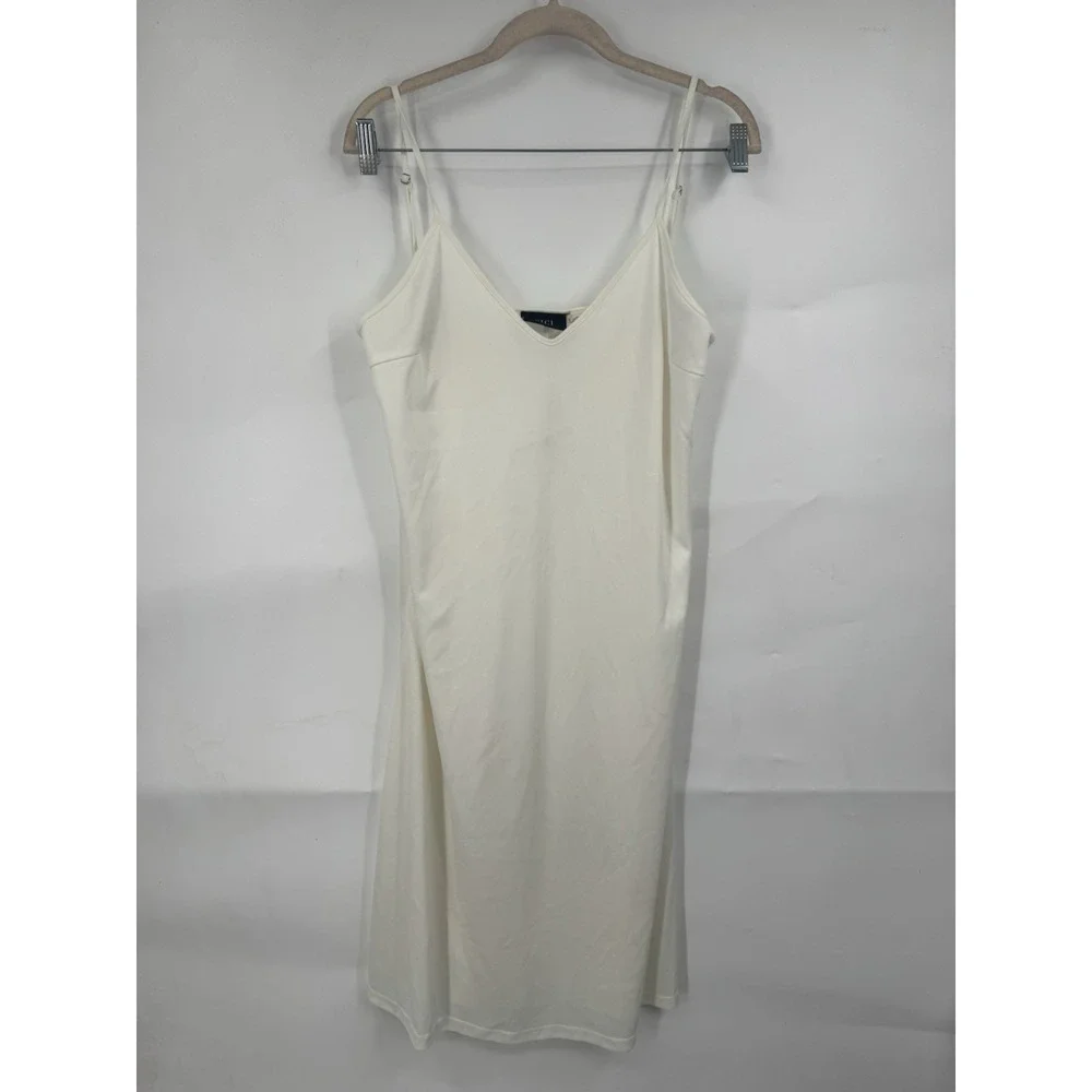 VICI‎ Slip Dress Women M Ivory Satin Midi Minimalist Coastal Fairycore Boho
